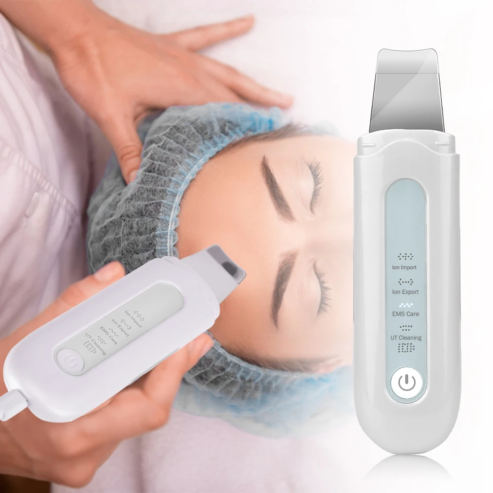 

Ultrasonic Skin Scrubber Deep Face Cleaning Machine Spatula Profesional Peeling Extractor Ion Export Import EMS Care Tool Device