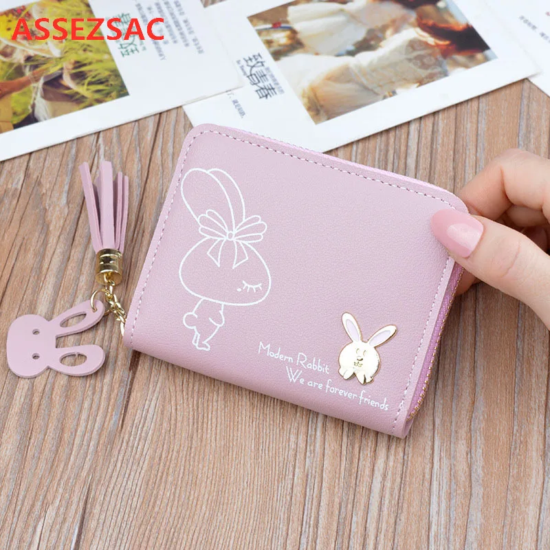 ASSEZSAC Fashion Women Wallet Small Wallets Zipper Tassel Cute Rabbit PU Leather Portable Girl Coins Card Purse Best Gift | Багаж и сумки