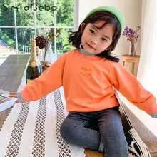 Детская блузка с воротником в полоску в Корейском стиле для девочек; коллекция года; Сезон Зима; два вельветовых свитера с вышивкой; утепленные куртки для мальчиков; рубашки