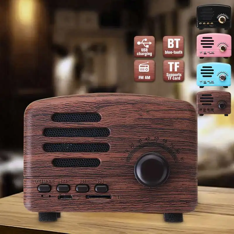 Portable Wireless bluetooth Speaker USB Charge FM Radio TF Card Heavy Bass Speaker Vintage Mini Mobile Phone bluetooth Speakers