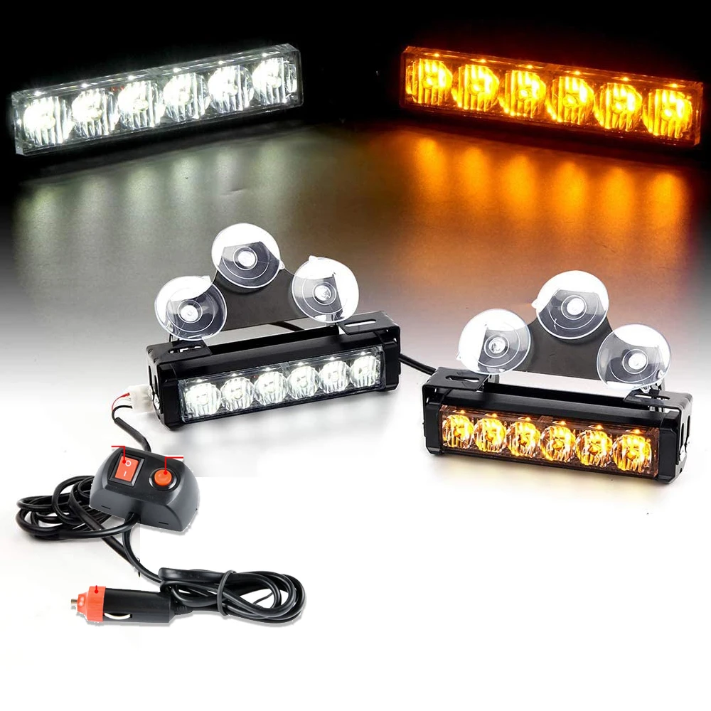 

2X6 LED Emergency Strobe Light Bar Emergency Beacon Warning Vehicle Strobe Flashing Light Bar Kit for Interior Windshield/Grille