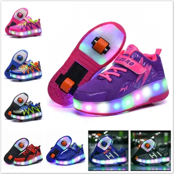 

Jazzy LED Light Children Roller Skate Shoes With Wheels Kids Junior Boys Girls Sneakers Glowing Sneakers Luminous One/Two Wheels