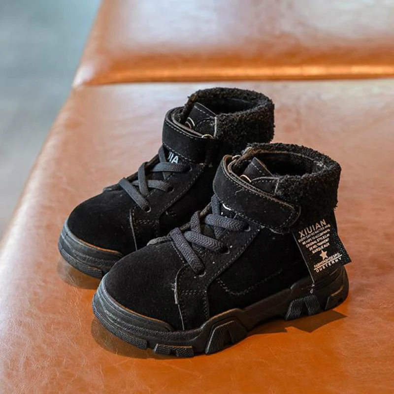 

Winter Kids Shoes Ankle Boots Fashion Vintage Boys Martin Boots For Children Cotton Shoes Plush Baby Girls Snow Boots Antiskid