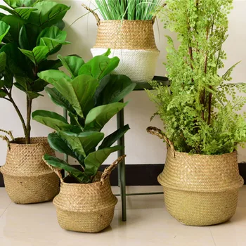 

Handmade bamboo storage basket rattan hanging flower pot flower basket garden flower vase hanging basket wicker abdomen basket