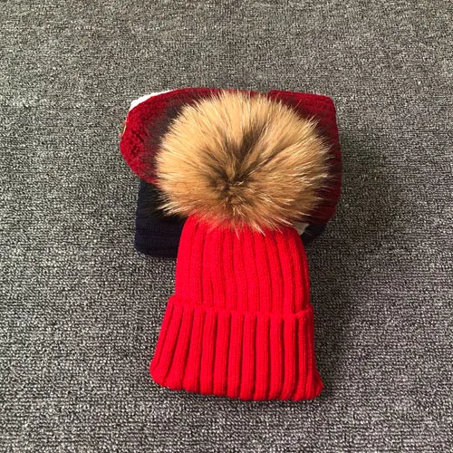 Стиль, модные зимние Весенние шапки для детей, шапка Skullies Beanies 15 см, меховая шапка с помпоном для девочек, шапка, шапка enfant - Цвет: red