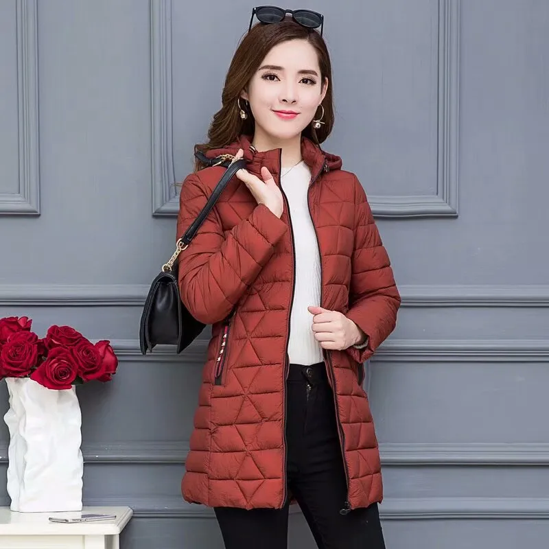 

Winter Thin down Jacket Cotton-padded Clothes Women's Mid-length Korean-style Slim Fit Rhombus Cotton Overcoat Middle-aged WOMEN