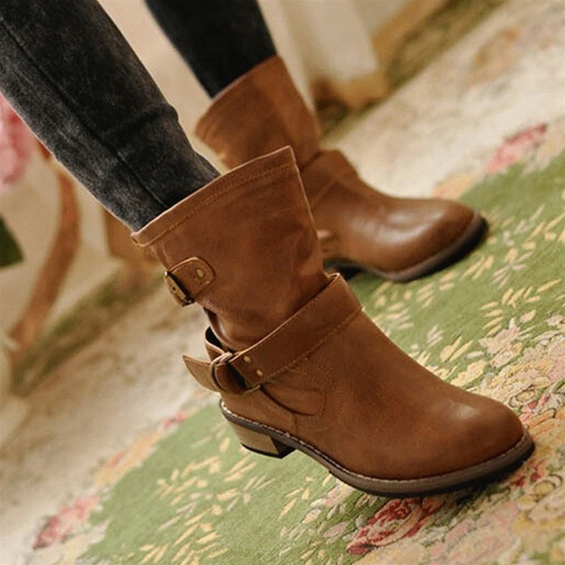 

Brand PU Leather Motorcycle Boots Biker Shoes Women Gothic Punk Combot Booties Platform Boots Ankle Boots For Women