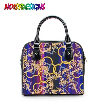 

NOISYDESIGNS Luxury Design Women Handbags European Pattern PU Leather Shoulder Bags Golden Flower Shopping Tote Bag Bolsos