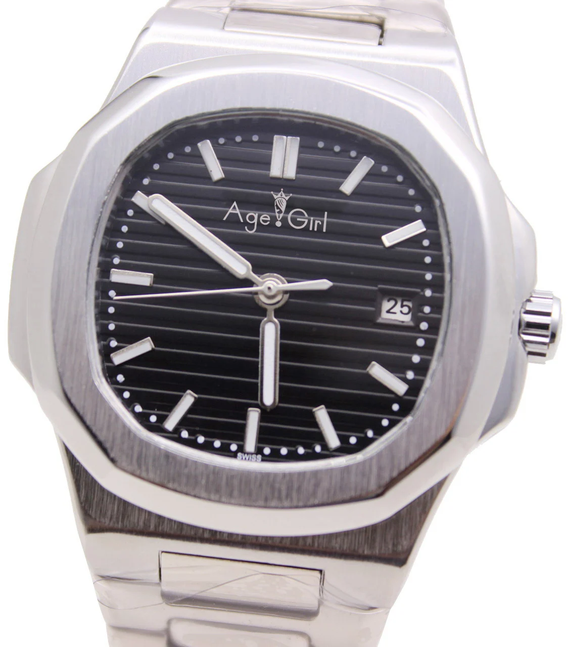 

Luxury Top Brand New Automatic Mechanical Mens Luminous Silver Coffer Stainless Steel Transparent Glass Back Black Blue Watches