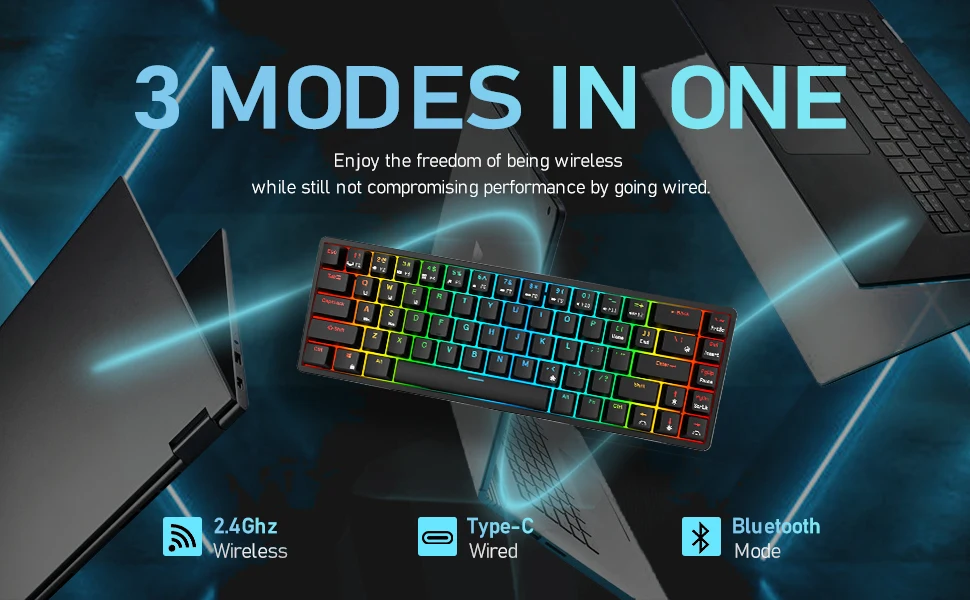 RK G68(RK837)  2.4Ghz Wireless/Bluetooth/Wired 65% Mechanical Keyboard, 68 Keys 3 Modes Hot Swappable Keyboard detachable frame korean computer keyboard