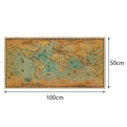 Carte du monde Vintage, autocollant de 100x50cm, océan nautique, mer, rétro, vieux Art, peinture en papier, décor de maison, carte murale 