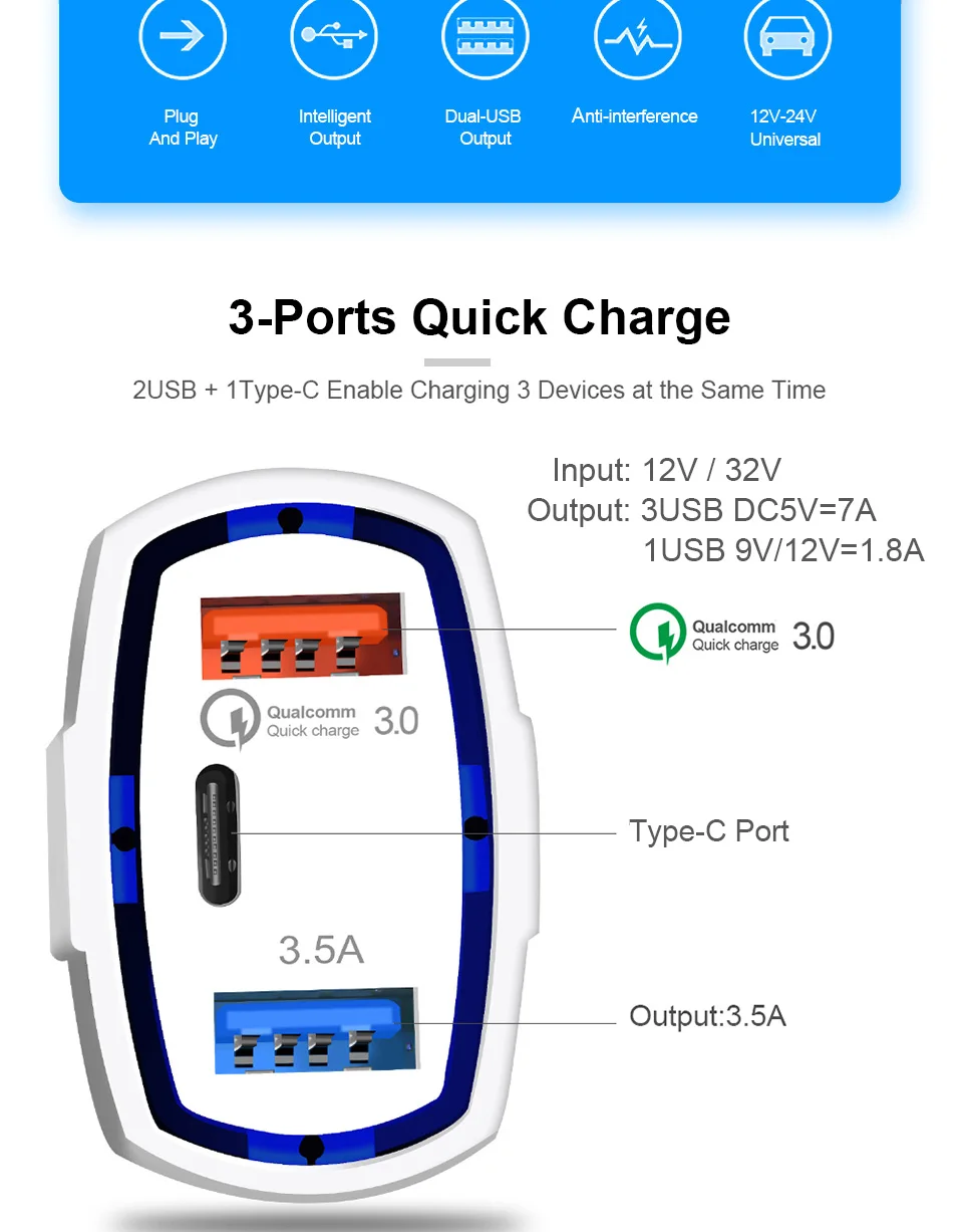 Быстрая зарядка QC 3,0 Автомобильное usb зарядное устройство USB C автомобильное зарядник Быстрая зарядка автомобильный телефонный кабель для зарядки с адаптером для iPhone Xiaomi mi 9 Red mi