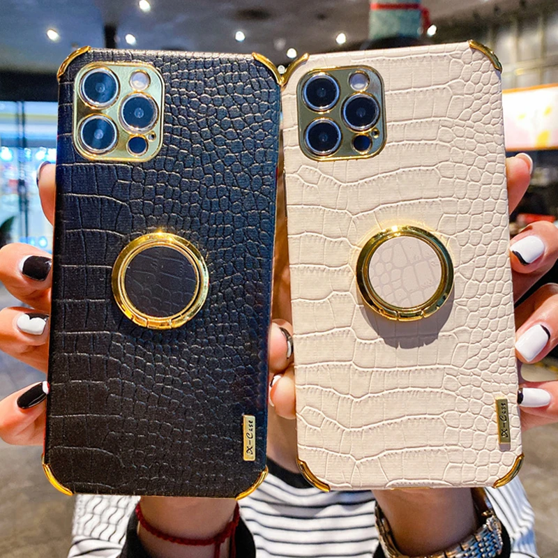 Crocodile Leather Pattern Shockproof Magnetic Phone Case For iPhone 11 12 13 Pro Max XR X XS Max 7 8 Plus Ring Holder Soft Cover iphone 11 Pro Max leather case