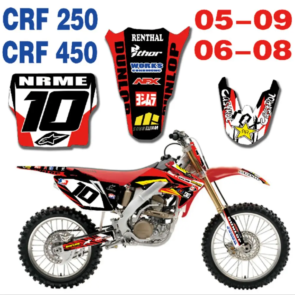 

New Full Graphics Decals Stickers Custom Number Name Glossy Bright Stickers Waterproof for 2005-2009 HONDA CRF250 CRF450