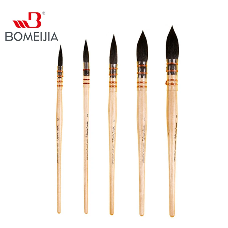 Professional Black Handle Round Brushes Set Squirrel Hair Art Painting Brushes for Artistic Watercolor Gouache Wash Mop