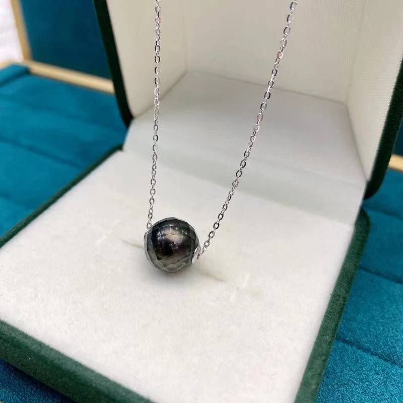 

925 Sterling Silver Real 10-11MM Southsea Black Tahiti Round Pearl Necklace Jewelry Nice Party Wedding Gift