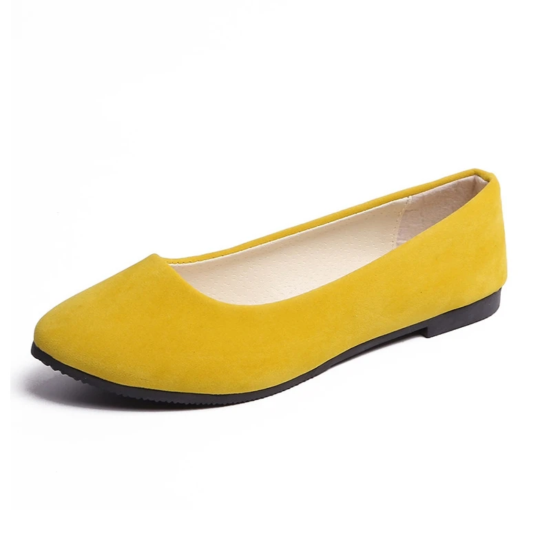 Женские туфли-лодочки Повседневное однотонные Цвет обувь на плоской подошве; женские лодочки; Карамельный цвет Туфли без каблуков обувь из искусственной замши, большие Размеры лоферы - Цвет: Yellow