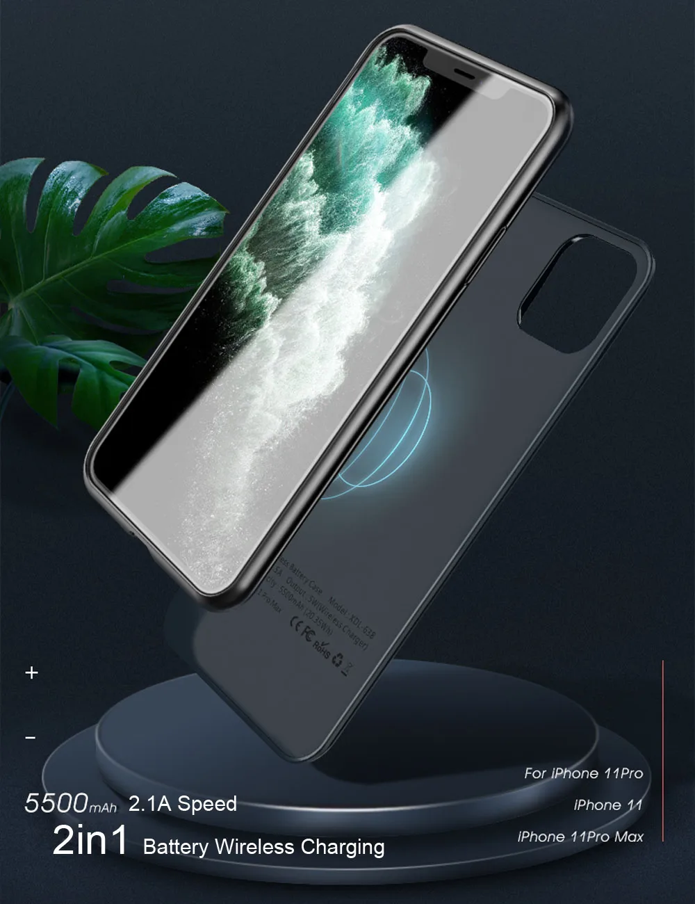 5500 мАч для iPhone 11 11Pro Max QI Беспроводная зарядка портативный блок питания внешний аккумулятор зарядное устройство чехол защитный чехол