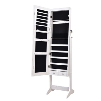 

Full Screen Mirrored Jewelry Cabinet Wall Door Mounted Jewelry Armoire Full Length Mirror Large Capacity Jewelry Armoire White