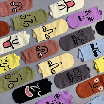 

European and American hot cute funny expression boat socks Korean version of cotton tide boat socks cartoon creative women socks