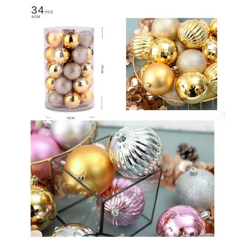 ztou 34Pcs Different Designed Hanging Balls Assorted Christmas Tree Ornament Party Xmas Decorations Set