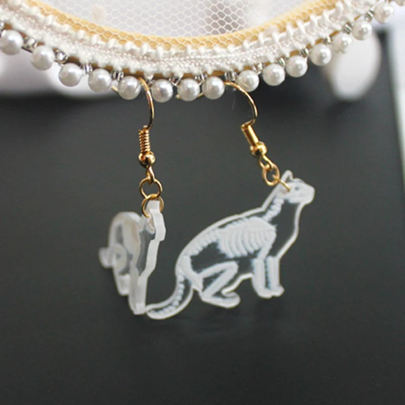 

New Creative Funny Transparent Animal Skeleton Drop Earring Mouse Rabbit Penguin Bird Pig Cat Acrylic Earrings For Women Jewelry