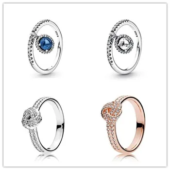 

925 Sterling Silver Ring Dangling Blue Round Sparkle Ring With Crystal For Women Wedding Party Gift Pandora Jewelry