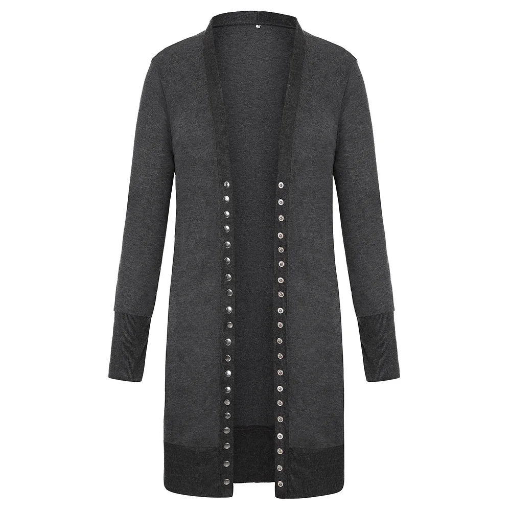 The new ms autumn render joker cardigan long-sleeved jacket unlined upper garment of rivet sexy fashion - Цвет: Серый
