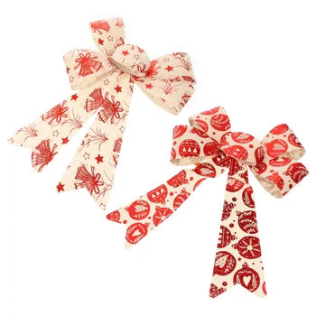 

1 Set 2 Pcs 25CM Christmas Decorative Bows Beautiful Printed Linen Bows