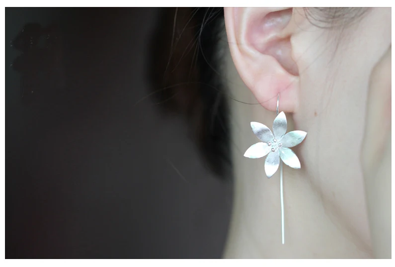 dangle earrings drop earrings flower earrings long earrings lotus earrings 925 Sterling Silver Long Lotus Flower Drop Earrings for Women Girs Fashion