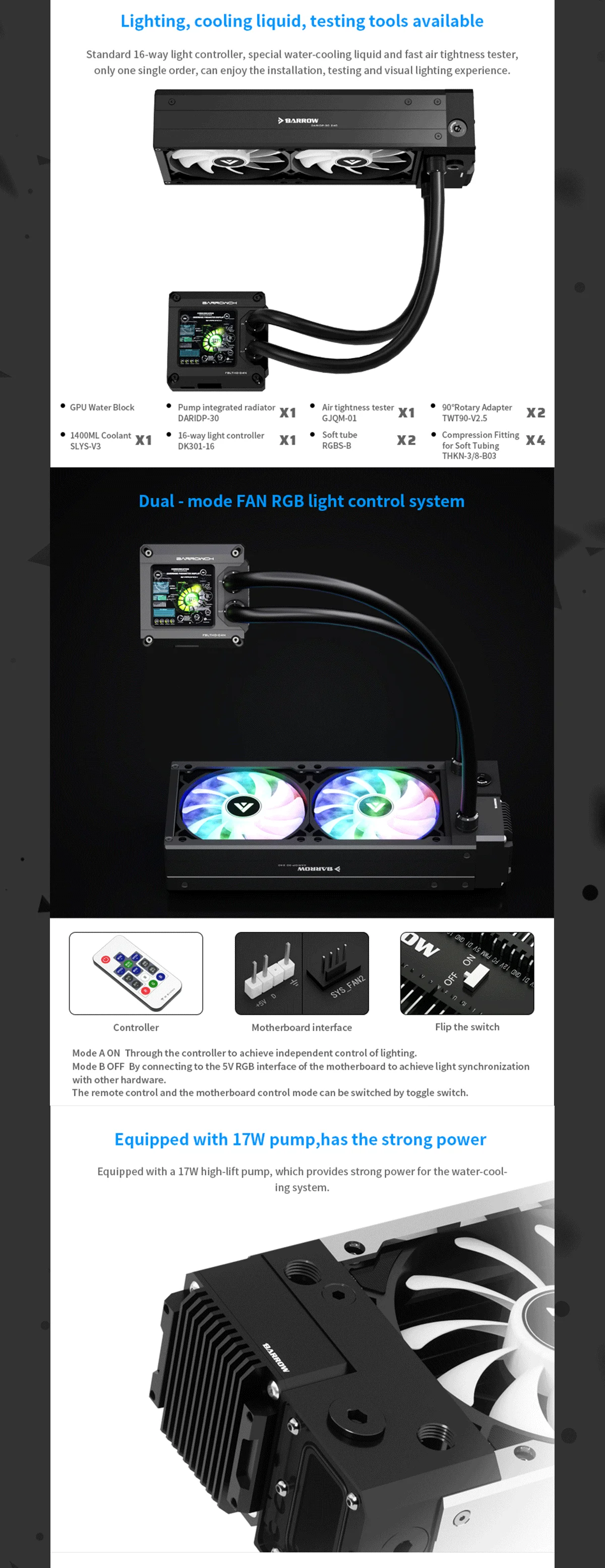 Barrowch Modular CPU/GPU Block Cooling Loop Kit , 240/360mm Pump-Radiator Combo+Fan+CPU/GPU Block GCI-T1 GCI-T2 GCIE-T1 GCIE-T2 CPI-T CPIE-T  