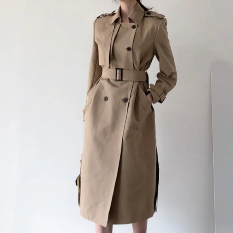 

British-Style Retro Mid-length Popular Khaki Trench Coat 2019 New Style Women's Spring And Autumn Slim Fit over-the-Knee Coat Ov