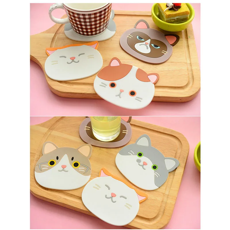 Silicone Cat Coaster Insulation Pad Non-slip Heat-resistant Mug Holder Cup Mat Placemat Portable Coffee Drinks Tableware Utensil