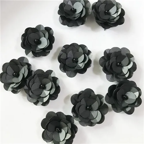 BLACK COLOR 10PCS 10 шт./партия, модные, Украшенные бусинами, маленькие, красные, Цветочные аппликации, серьги, свитер, обувь, модельные украшения из ткани DIY патч - Цвет: BLACK COLOR 10PCS