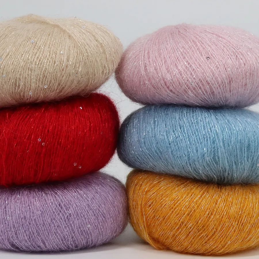 25G High Tenacity  Sequins Mohair Yarn Soft Thin Wool Yarn for Hand Knitting Silk Thread Fashion Spandex Yarns 4