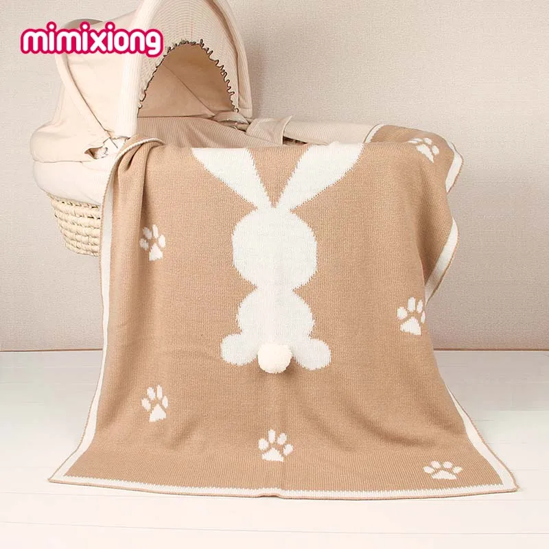 Baby Blankets Knitted Rabbit Knitted Newborn Boys Girls Swaddle Wrap Blanket 95*75cm Toddler Kids Throwing Quilts Multifunction