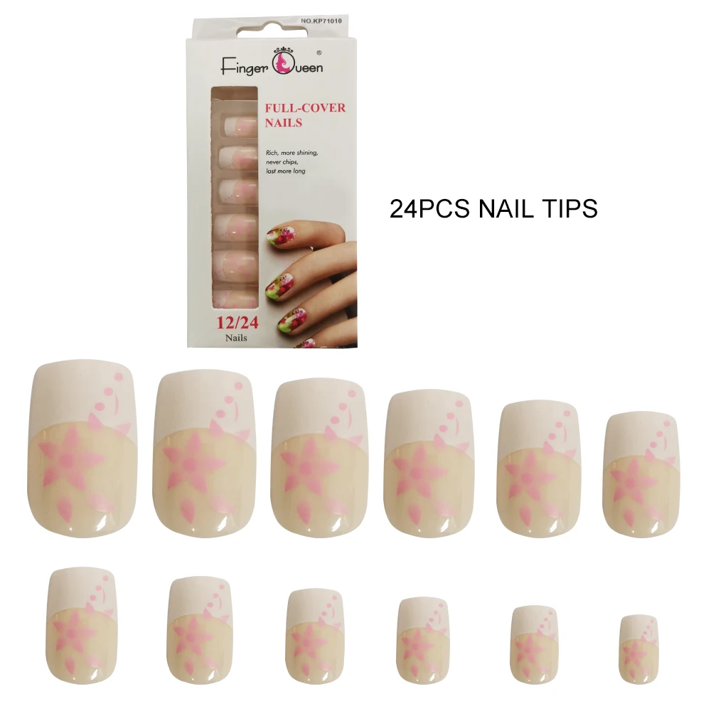24PCS 24 шт./лот, накладные ногти, милый дизайн, накладные ногти, средней полноты покрытия, накладные ногти с желейной наклейкой для дизайна, мода - Цвет: 24PCS