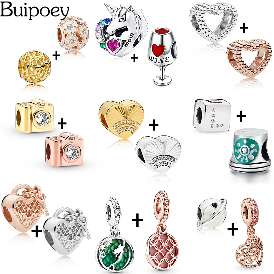 

Buipoey 2pcs Fashion Unicorn Charm Camera Tree of Life Beads Accessories Fit Pandora Bracelet Bangles Necklace Jewelry for Women