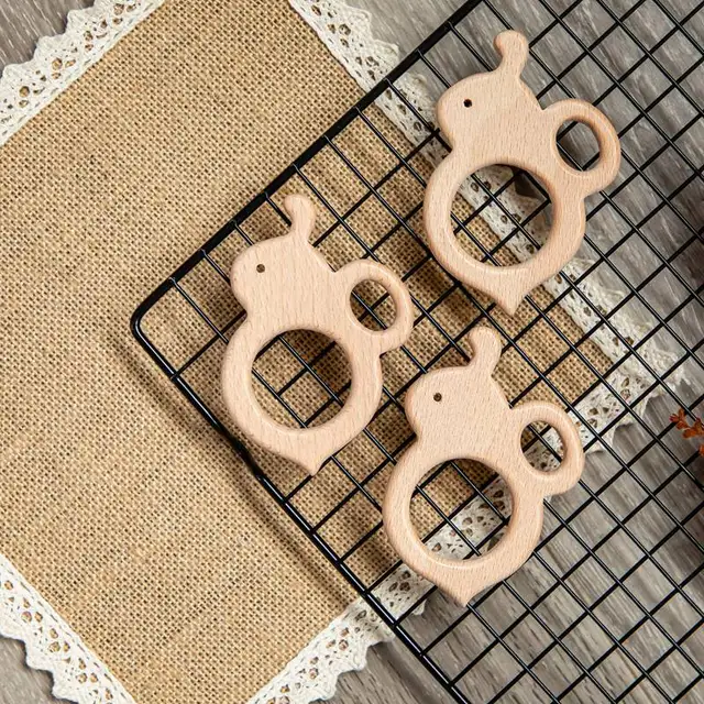 1PC Baby Wooden Teethers Food Grade Toys Wooden Animal Pig Rodent Flamingo Beech Wood Teething  Bracelet Pendant Children Goods 6