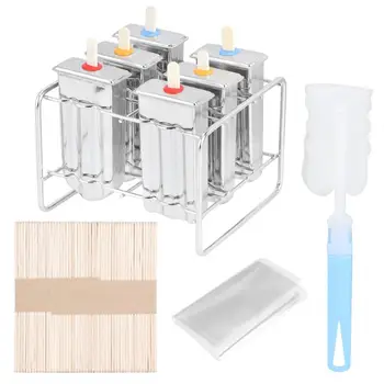 

Ice Cream Tools 6-Mold Stainless Steel Ice Cream Mold Maker Making Tool with Rack Cleaning Brush for Kitchen Ice Cube Maker