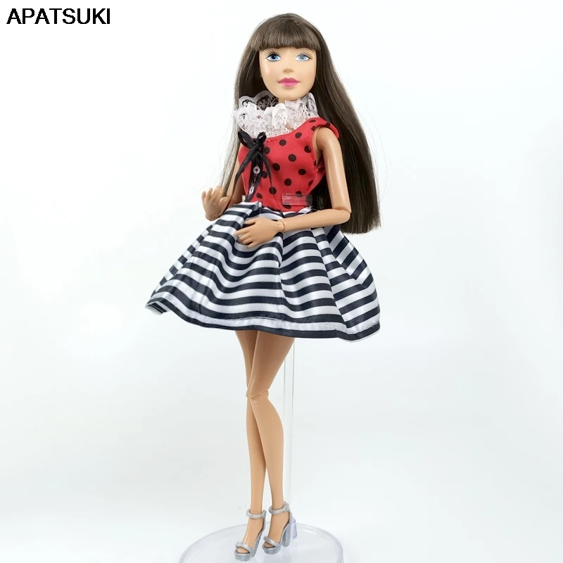 

Red Polka Stripes Lace Doll Clothes for Barbie Doll Dress Outfits for Barbie Doll Accessories Fashion Daily Casual Clothing DIY