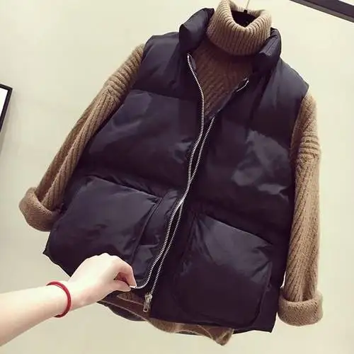 black Зима-осень, модная женская одежда, Женский стеганый жилет, пальто, осень, теплый бежевый, черный жилет, пальто для женщин - Цвет: black