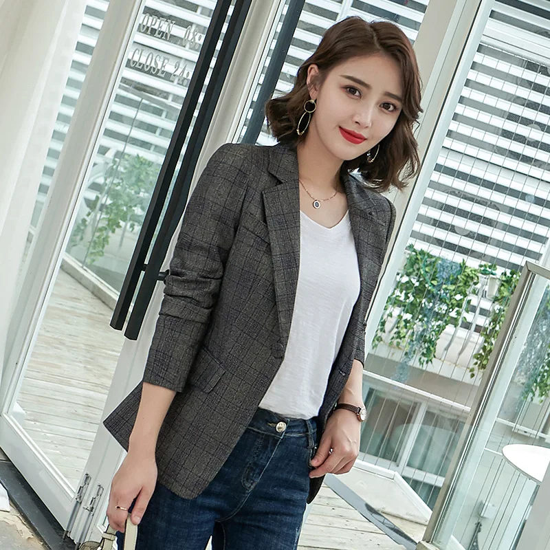 

Casual Small Suit Coat Long-sleeved Upper Garment Business Autumn Clothing Women's 2019 New Style Slim Fit Fashion Elegant Plaid