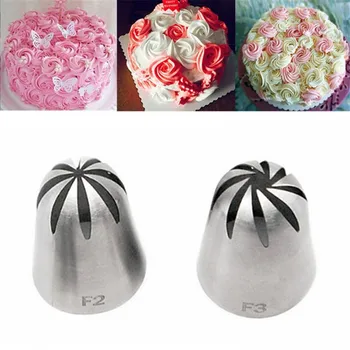 

Flower Russian Tips Pastry Large Size 2 Pcs Cream Steel Stainless Nozzle Icing Piping Set Decorating Cupcake Cakes Baking Tools
