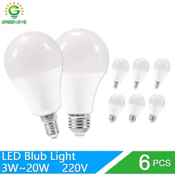 

6pcs LED Bulb Lamps E27 E14 20W 18W 15W 12W 9W 6W 3W AC 220V 240V led Light Bulb dimmable Lampada Bombilla Spotlight cold/warm