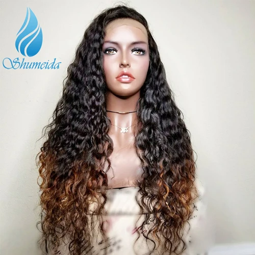 1B/30HL 13*3 Омбре коричневый парик на кружеве с предварительно выщипанными Remy человеческие волосы бразильские кудрявые парики для черных женщин 130% отбеленные узлы - Цвет: 1B/30HL