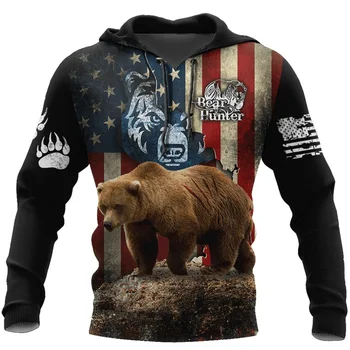 

PLstar Cosmos crazy Bear hunting 3D Printed Hoodies for men and women Harajuku Fashion Hooded Sweatshirt Autumn Casual hoodie-3