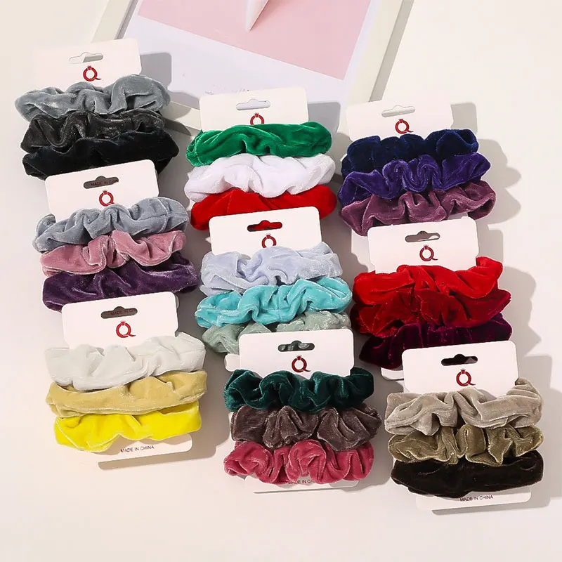 

3Pcs Fashion Scrunchie Set Velvet Scrunchies Pack Elastic Hair bands Solid Color Headband Ponytail Ties Rope Hair Accessories
