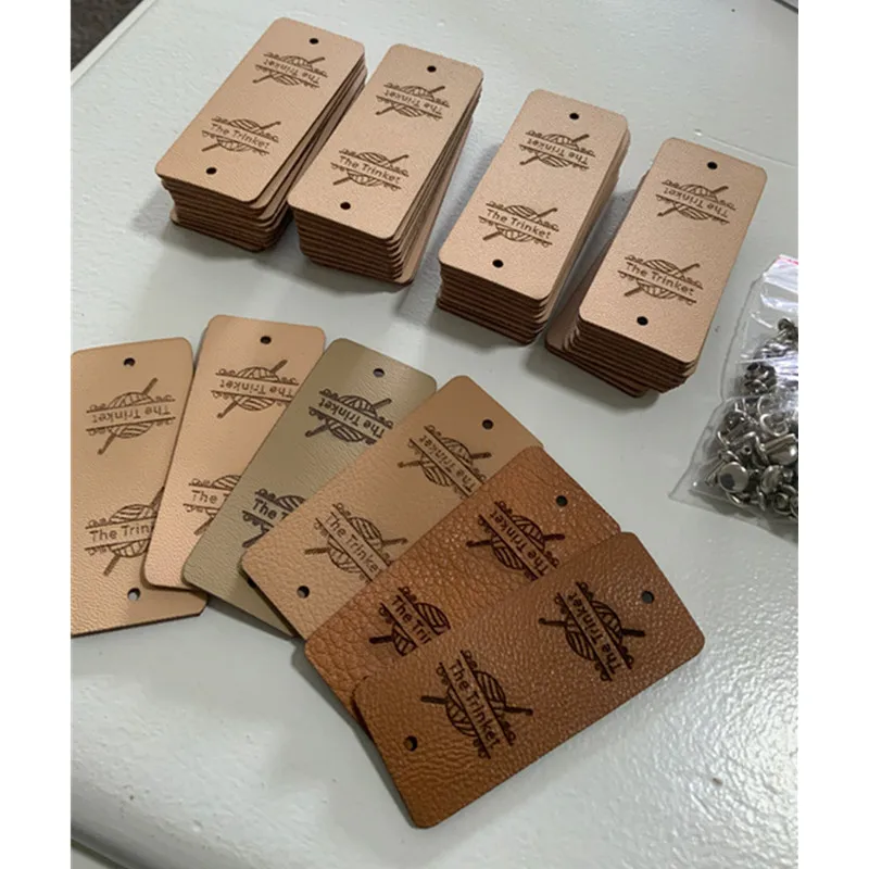 의류에 대 한 30pcs 레이블 맞춤 된 브랜딩 로고 크로 셰 뜨개질 뜨개질 수 제 태그 리벳 봉 제 의류 모자-DIY 레이블