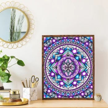 

Cross Stitch Diamond Painting Mosaic 5D DIY Full Drill Wall Purple Mandala Decor for Household Living Room Wall Supplies